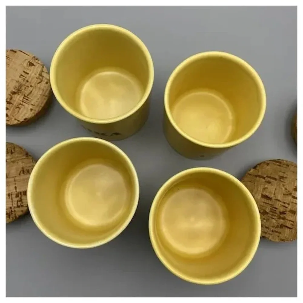 Vintage Kiln Craft Ceramic Spice Jars‎ Cork Lid Made in England Yellow Kilncraft
